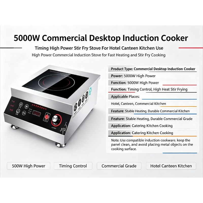 Commercial Kitchen Induction - 5000W業務用卓上IH調理器、タイマー付き高出力炒め物用コンロ、ホテル食堂キッチン用
