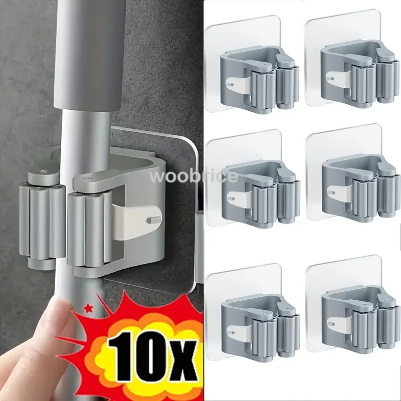 Commercial Kitchen Utensil Holder - モップホルダー 自己粘着式ほうきスタンド 壁掛けモップサポート 掃除用ブラシフック 収納オーガナイザー 浴室キッチンアクセサリー