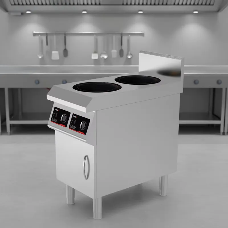 Commercial Kitchen Induction - 5000W業務用デュアルバーナーIHクックトップ、ステンレス製セラミック中華鍋レンジ、レストランキッチン向け、高速加熱
