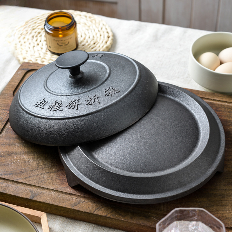 Crepe Maker Griddle - 頑丈な本格鋳鉄グリドル、焦げ付き防止フライパン、パンケーキ・クレープメーカー、ダブルハンドル、業務用フラットブレッド調理パン