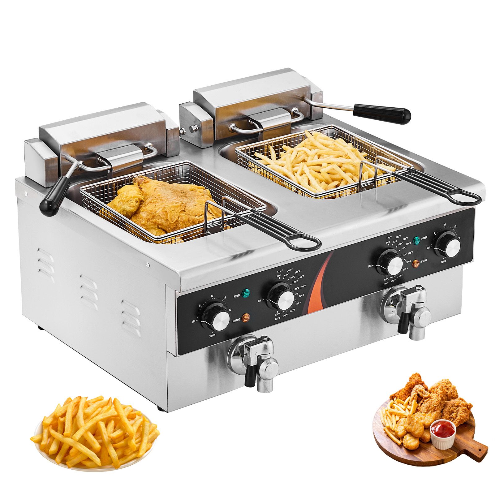 業務用電気フライヤー 3500W、デュアルタンク式卓上フライ - Commercial Kitchen Induction のレビューと価格