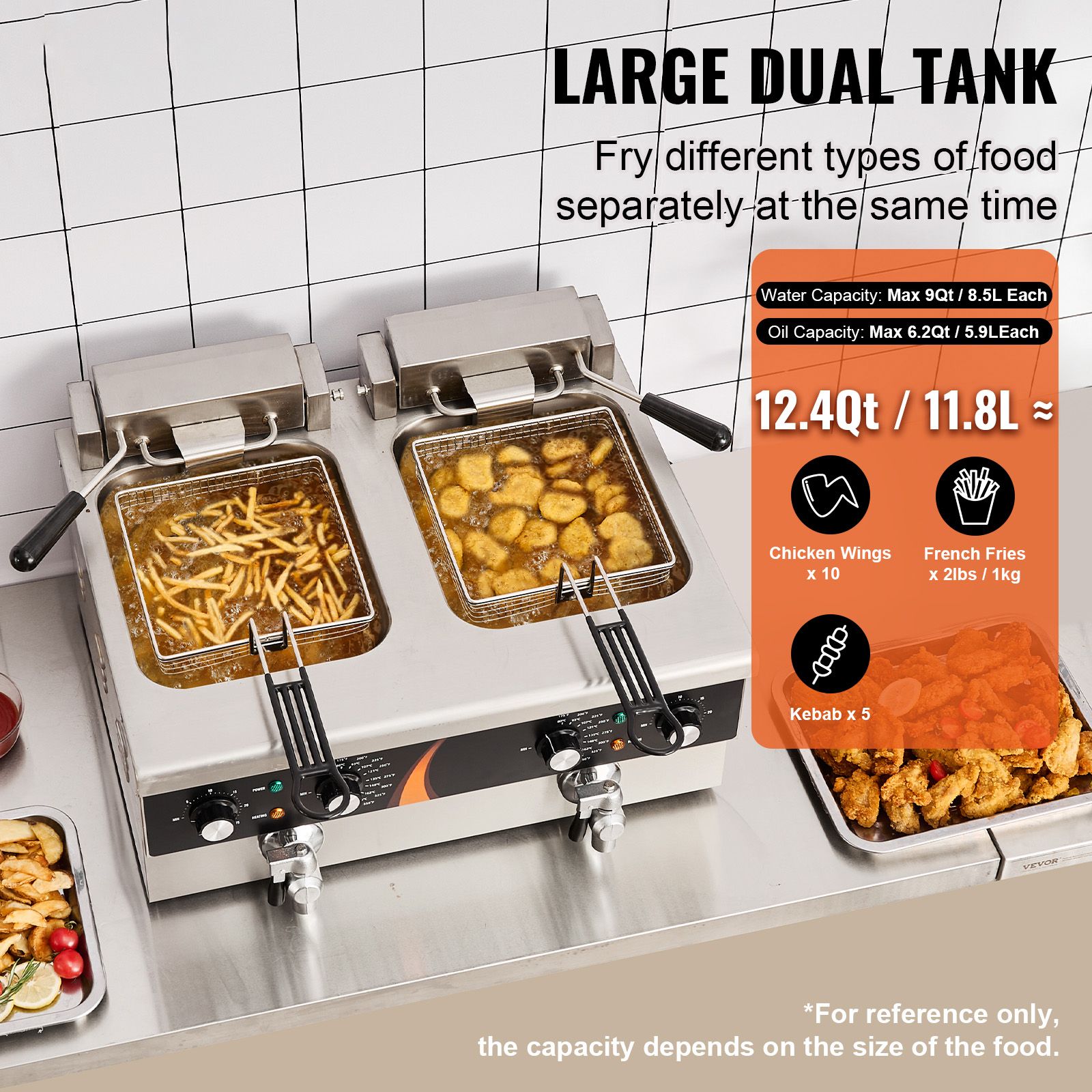 業務用電気フライヤー 3500W、デュアルタンク式卓上フライ - Commercial Kitchen Induction のレビューと価格